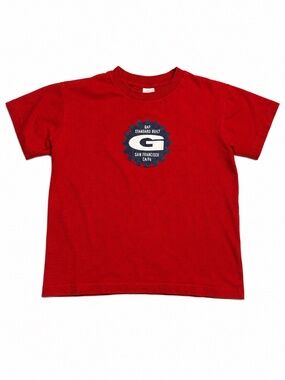 Vintage 90s GAP Single Stitch USA Made Red Athletic Logo Graphic Baby Tee Small